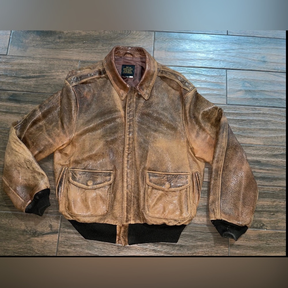 VTG Avirex Type A2 Authentic Brown Flight Aviator Leather Bomber Jacket RARE